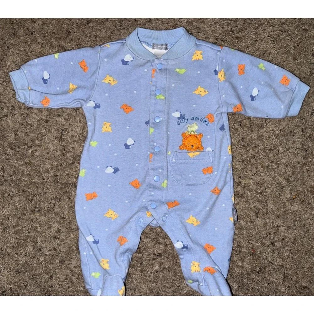 Carter's Baby Sleeper Vintage Footed Silly Smiles‎ 3 M Button Animals